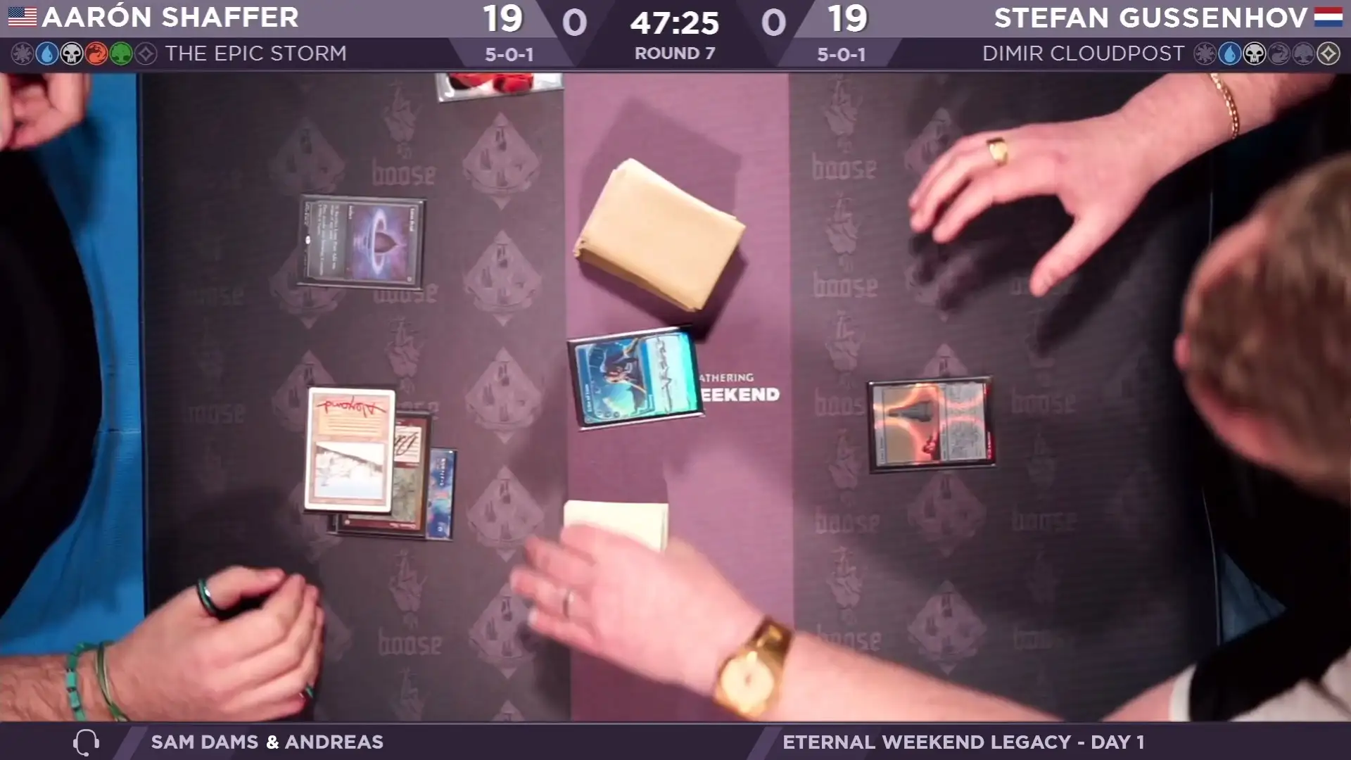 The EPIC Storm (Aarón Shaffer) vs. Dimir Cloudpost (Stefan Gussenhov) in Round 7 at Eternal Weekend Europe in Lucca, Italy hosted by 4 Seasons Tournaments.